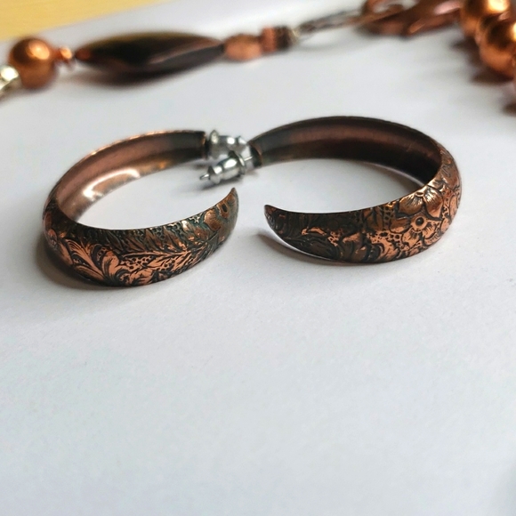 Sold Copper necklace with copper earrings set statement peice unique flowers - Picture 3 of 6